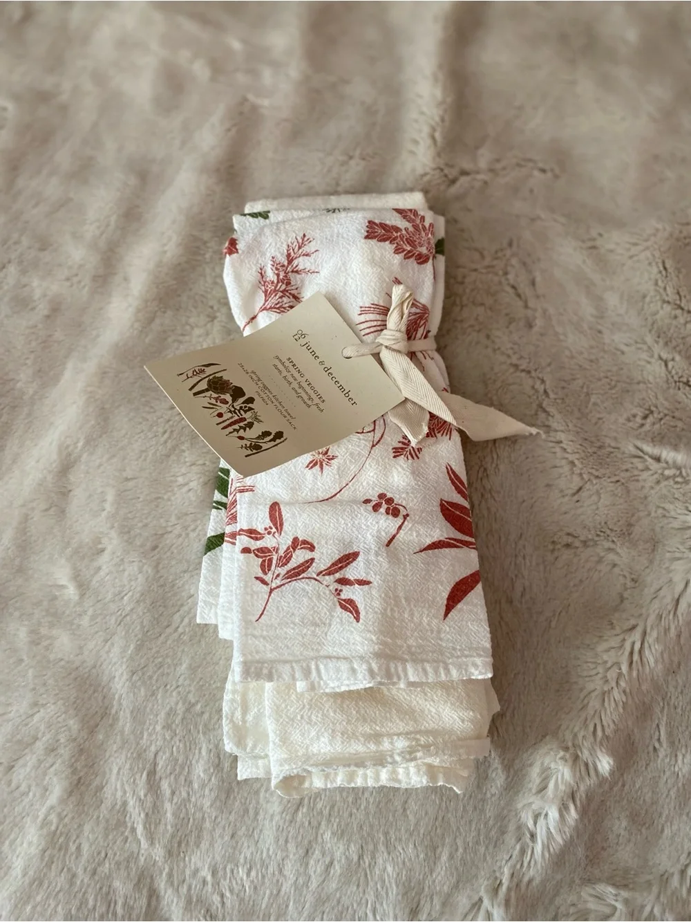 June& December spring veggies kitchen towel and 2 mixed boughs & berries napkins